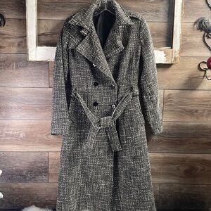 Vintage Peacoat Jacket Coat Black White Button Up Front Midi Length